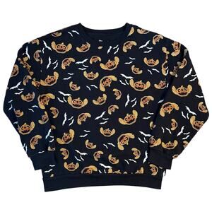 Disney Stitch Halloween Sweatshirt Jack-O-Lantern Bats AOP Black Juniors Large